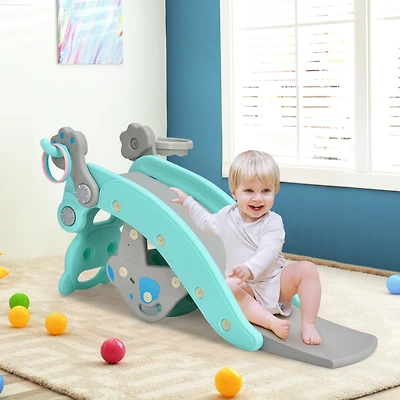 4-in-1 Toddler Slide and Rocking Horse Playset with Basketball Hoop