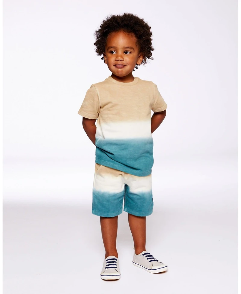 Deux par Deux Toddler Boys French Terry Short Gradient Beige And Teal - Toddler|Child