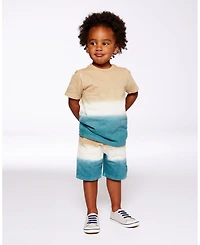 Deux par Deux Toddler Boys French Terry Short Gradient Beige And Teal - Toddler|Child