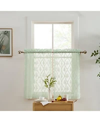 Hlc.me Isabella Floral Rod Pocket Lace Semi Sheer Voile Short Cafe Tiers for Small Windows - 28 x 36 Inch Length (Seafoam Green Tiers, Set of 2)