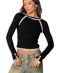 Edikted Womens Edith Lacey Ribbed Top