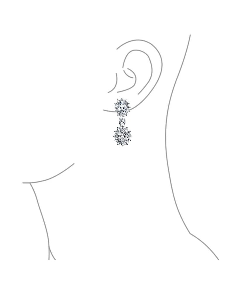 Bling Jewelry Crown Halo Pave Cubic Zirconia Cz Drop Dangling Oval Chandelier Clip On Earrings Statement Non-Pierced