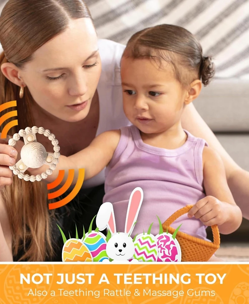 Sperric Toddler Easter Teether Set, Bunny, Carrot, Chicken, Rattle Egg & Basket Teething Toys Cute Teethers Gift Set