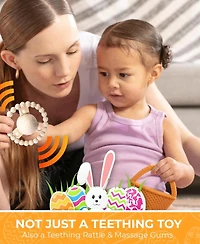 Sperric Toddler Easter Teether Set, Bunny, Carrot, Chicken, Rattle Egg & Basket Teething Toys Cute Teethers Gift Set