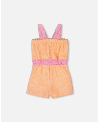 Deux par Toddler Girls Printed Terry Cloth Romper Vibrant Orange And White - Toddler|Child