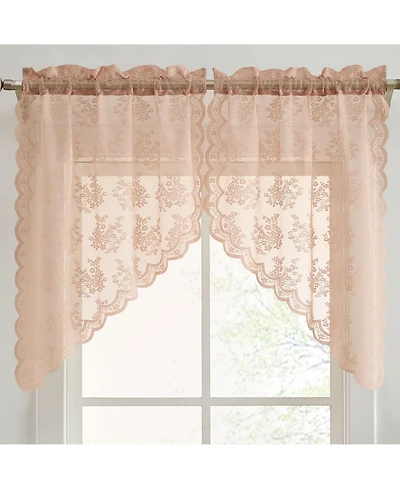 Hlc.me Jolene Floral Rod Pocket Lace Short Cafe Swags for Small Windows - 28 x 36 Inch Length (Blush Pink Swags, Set of 2)