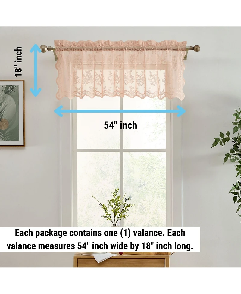 Hlc.me Jolene Floral Rod Pocket Lace Semi Sheer Voile Short Valance for Small