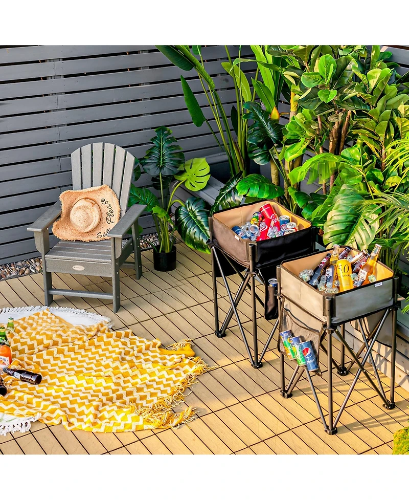 2 Pieces Folding Camping Tables with Large Capacity Storage Sink