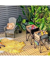 2 Pieces Folding Camping Tables with Large Capacity Storage Sink