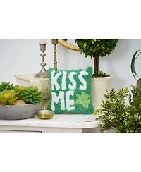 8" x 8" St. Patrick's Day "Kiss Me" Clover Hooked Small/Petite Accent Throw Pillow
