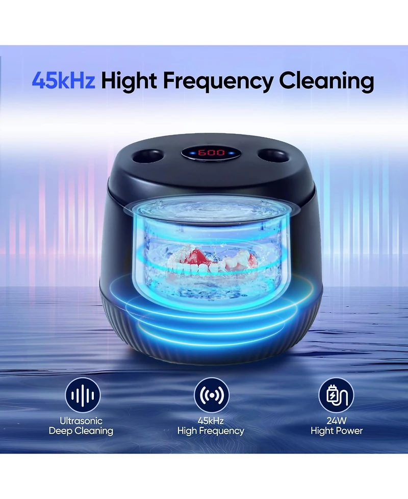 MySmile Ultrasonic Retainer Cleaner, 45kHz Retainer Cleaner Machine with Digital Timer, 200ML Portable Ultrasonic Retainer Jewelry Cleaner for Denture