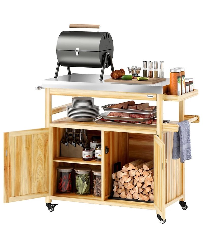 Outsunny Grill Cart, Kitchen Island with Storage Cabinets,