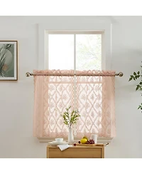 Hlc.me Isabella Floral Rod Pocket Lace Semi Sheer Voile Short Cafe Tiers for Small Windows - 28 x 36 Inch Length (Blush Pink Tiers, Set of 2)