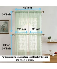 Hlc.me Jolene Floral Rod Pocket Lace Semi Sheer Voile Short Cafe Tiers for Small Windows - 28 x 24 Inch Length (Seafoam Green Tiers, Set of 2)