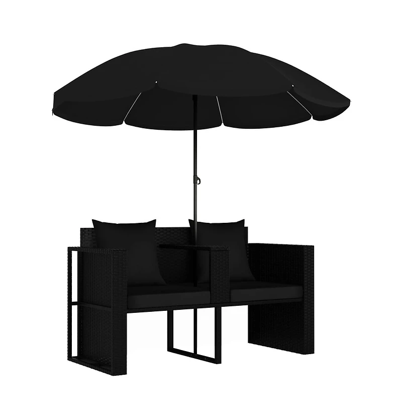 Patio Bed Outdoor Lounger Wicker Daybed with Parasol Poly Rattan