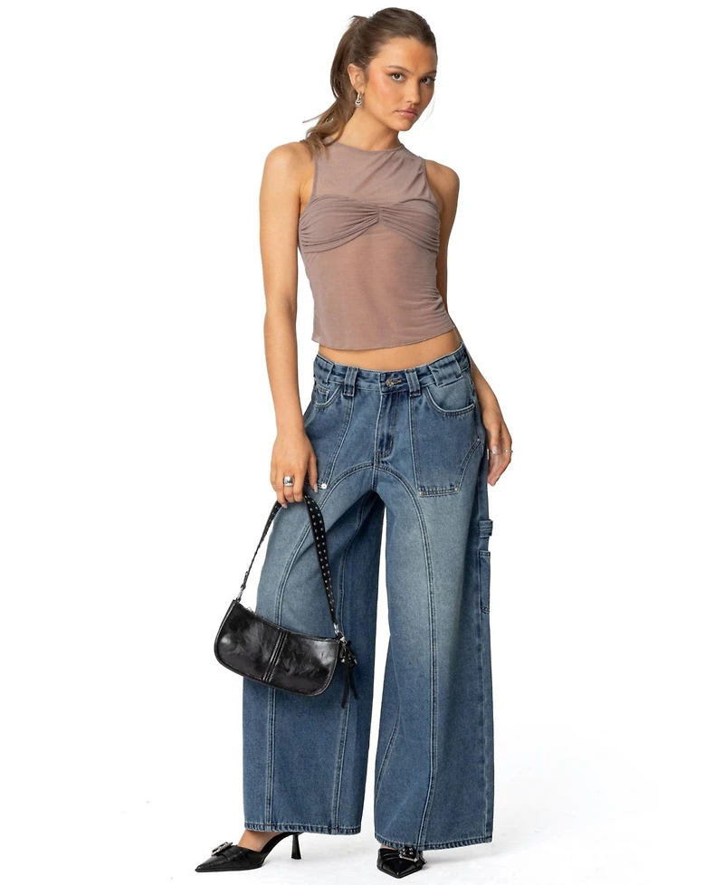 Edikted Womens Tal Baggy Low Rise Carpenter Jeans