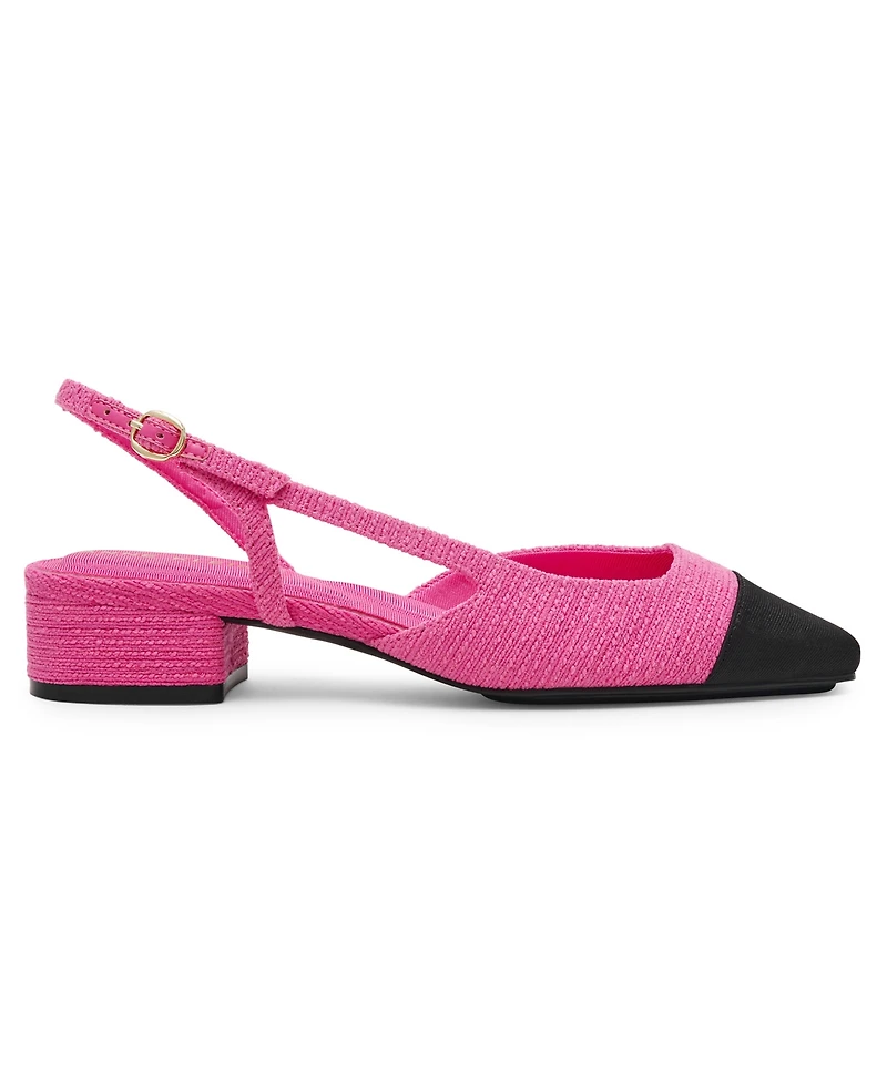 Anne Klein Women's Nia Block Heel Cap Toe Slingback Flats