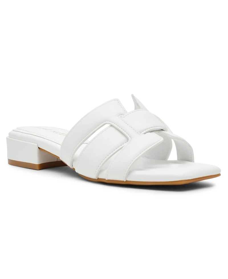 Anne Klein Women's Loyal Square Toe Slide Flat Sandals