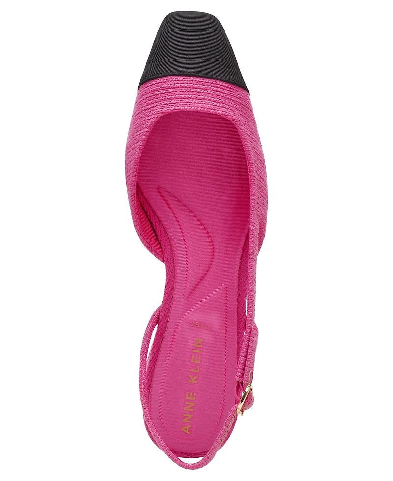 Anne Klein Women's Nia Block Heel Cap Toe Slingback Flats