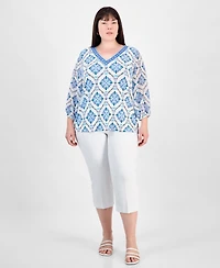 Jm Collection Plus Embellished V-Neck 3/4-Sleeve Top, Exclusively at Macy's