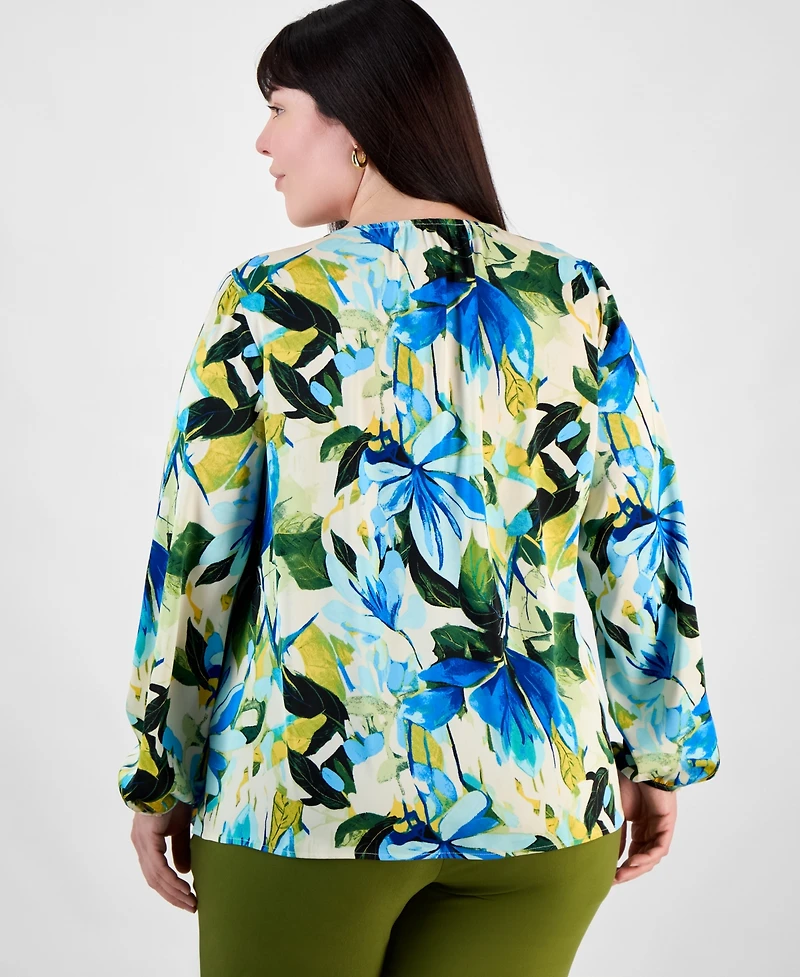 Jm Collection Plus Printed Long-Sleeve Top, Exclusively at Macy's