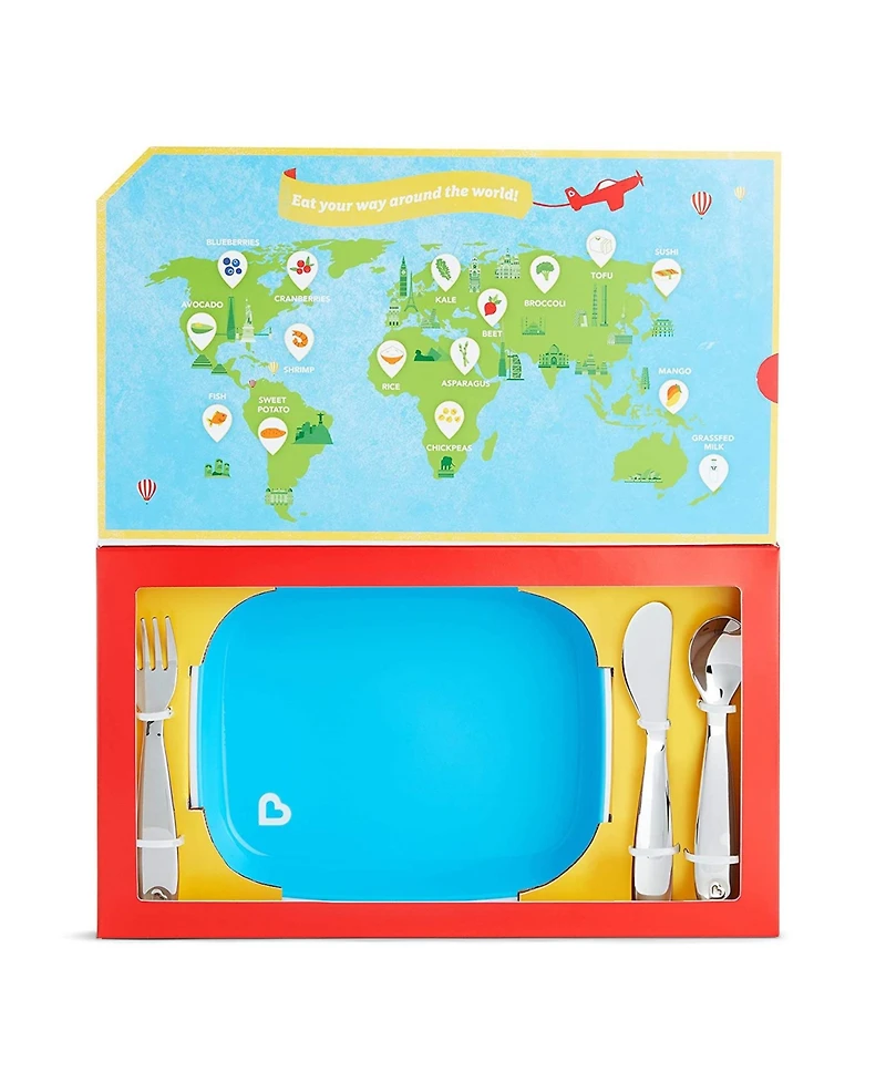 Munchkin Toddler 4 piece Food Adventure Splash Dining Set, Blue