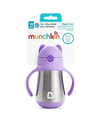 Munchkin Toddler Cool Cat Stainless Steel Straw Cup, 8 Ounce, Purple