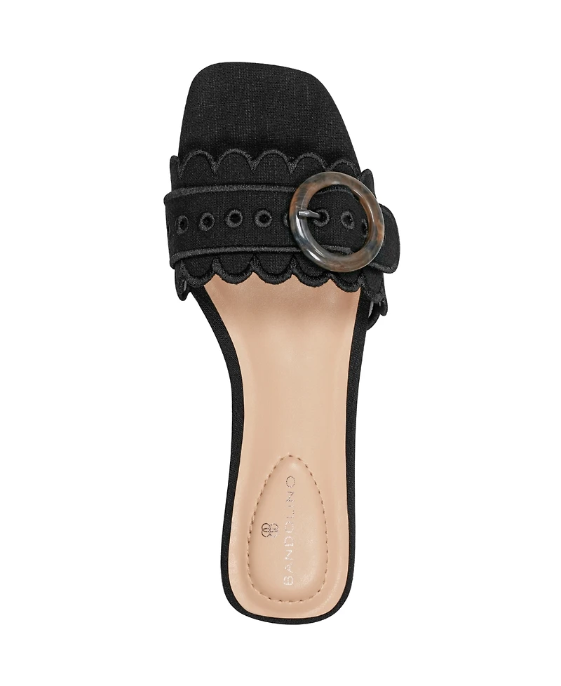 Bandolino Women's Silla Scallop Buckle Flat Slide Sandals