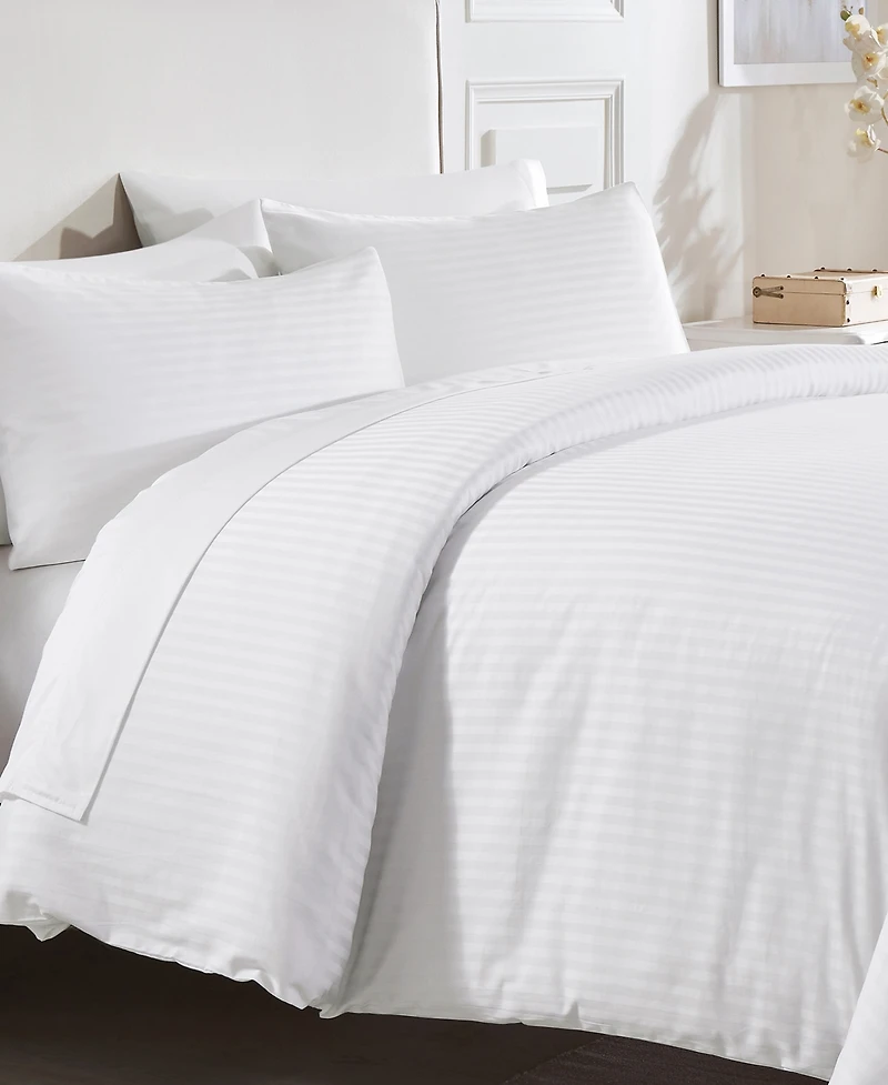 Luxury 3-Piece King Striped Duvet Cover Set - 400 Thread Count 100% Cotton Sateen, Comforter Cover with 2 Pillow Shams by California Design Den