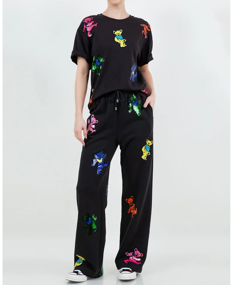 Meghan Fabulous Women's Grateful Dead Dancing Bears Sequin Relaxed T-Shirt