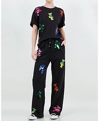 Meghan Fabulous Women's Grateful Dead Dancing Bears Sequin Relaxed T-Shirt