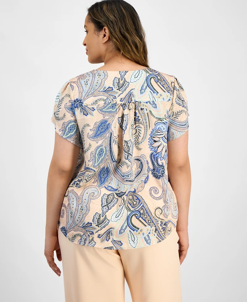 Tahari Asl Plus Paisley-Print Blouse