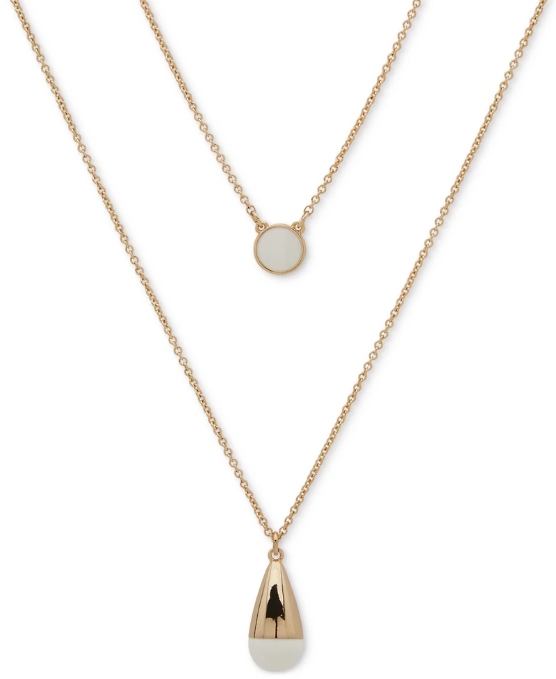 Dkny Gold-Tone White Bead Two-Row Pendant Necklace, 16" + 3" extender