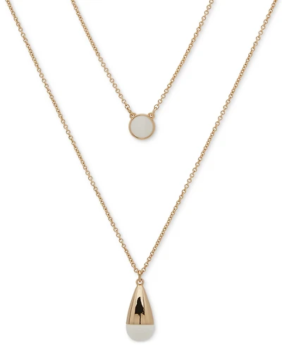 Dkny Gold-Tone White Bead Two-Row Pendant Necklace, 16" + 3" extender