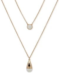 Dkny Gold-Tone White Bead Two-Row Pendant Necklace, 16" + 3" extender