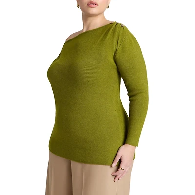 Eloquii Women's Asym Sweater With Hardware Detail
