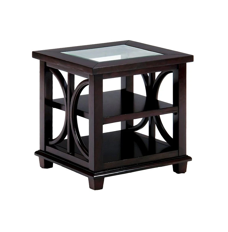 Panama Brown Contemporary Wood and Glass End Table