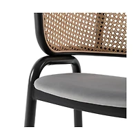 LeisureMod Dining Chair With Stainless Steel Legs Velvet Seat and Wicker Back