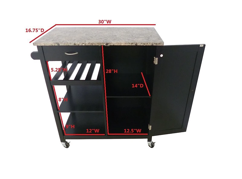 Kings Brand Furniture Sanford Wood & Marble Finish Top Kitchen Storage Cabinet Cart