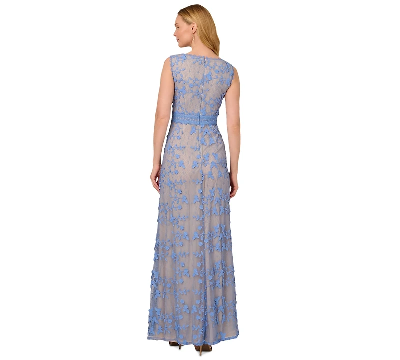 Adrianna Papell Women's Embroidered V-Neck Lace Gown