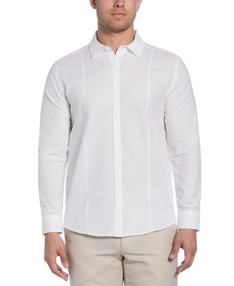 Cubavera Men's Big & Tall Linen Blend Tuck Panel Long Sleeve Button-Down Shirt