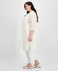 Anne Klein Plus Pucker-Wave Knit Open-Front Cardigan