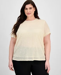 Anne Klein Plus Sequin-Embellished Short-Sleeve Top