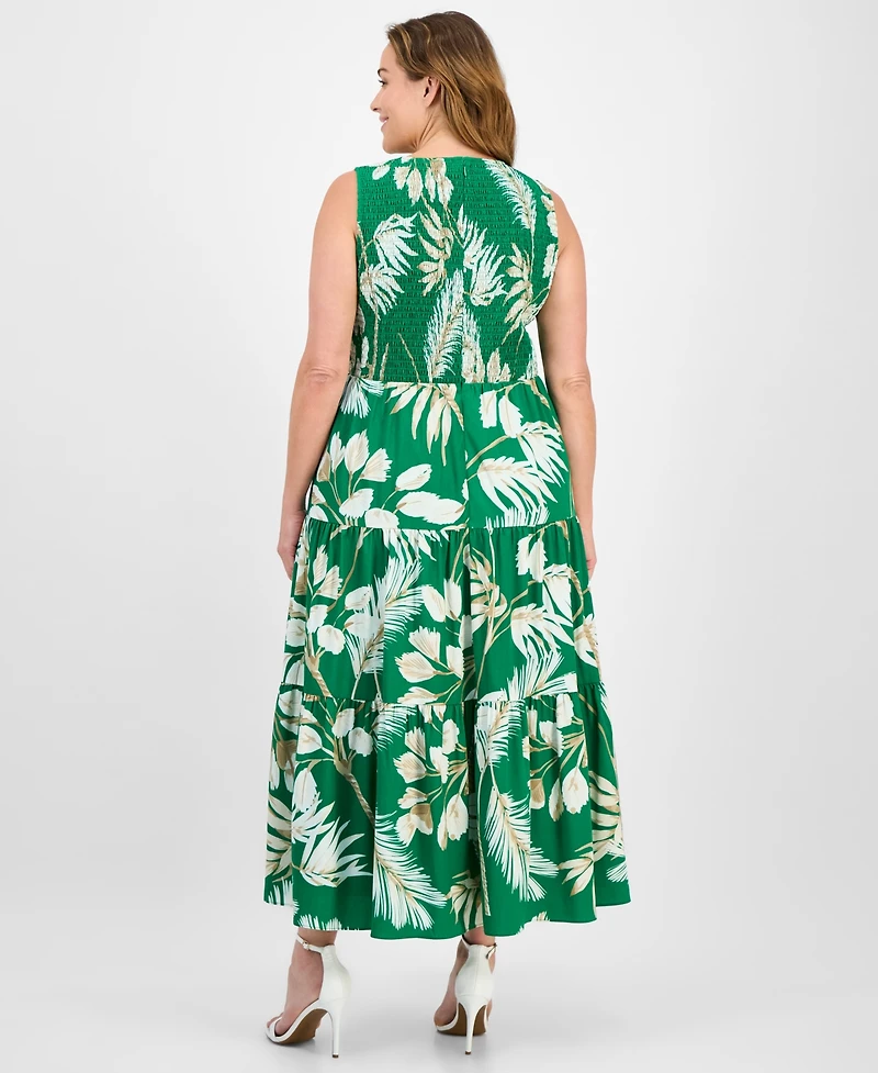 Anne Klein Plus Size Smocked-Bodice Sleeveless Dress