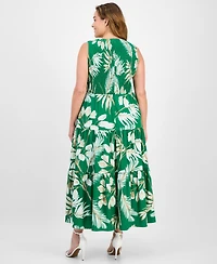 Anne Klein Plus Size Smocked-Bodice Sleeveless Dress