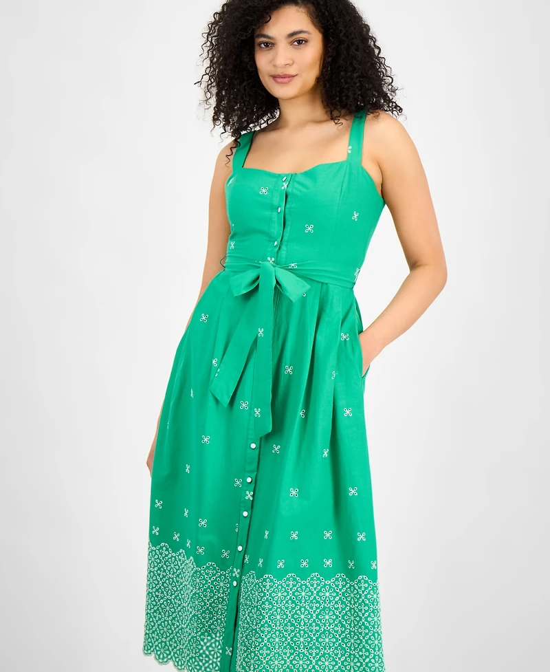 julia jordan Women's Cotton Eyelet Midi Dress