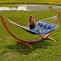 Quilted Double Fabric 2-Person Hammock with Curved Arc Wood Stand