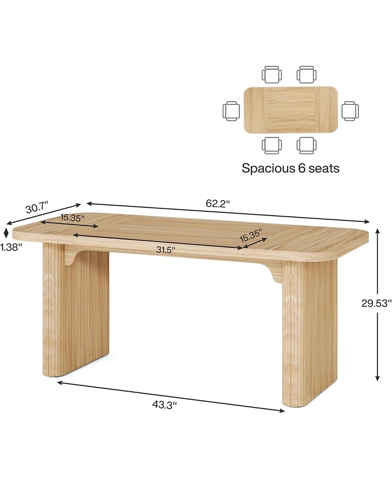 Tribesigns Farmhouse Dining Table for 4-6 People, 62-Inch Modern Kitchen Table with Double Robust Pedestal, Wooden Dinner Table(Only Table)