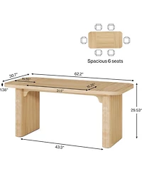 Tribesigns Farmhouse Dining Table for 4-6 People, 62-Inch Modern Kitchen Table with Double Robust Pedestal, Wooden Dinner Table(Only Table)