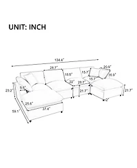 Modern Large U-Shape Sectional Sofa, 2 Chaise with Removable Ottomans for Living Room